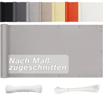 Afbeelding van Aiyaoo Inkijkbescherming, balkonscherm, 80 cm x 300 cm, privacyscherm, uv bescherming, polyester, decoratie voor balkonleuningen, terras en tuin, grijs