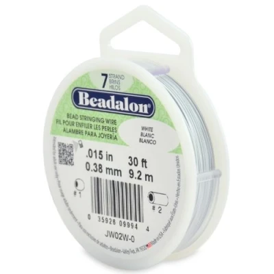 Afbeelding van Beadalon Bead Stringing Wire 7 strand 0.015&quot; (0.38 mm) 30 ft (9.1 m) Witte parelsnaardraad, roestvrij staal, wit, 0.01&quot; (0.01 inch)
