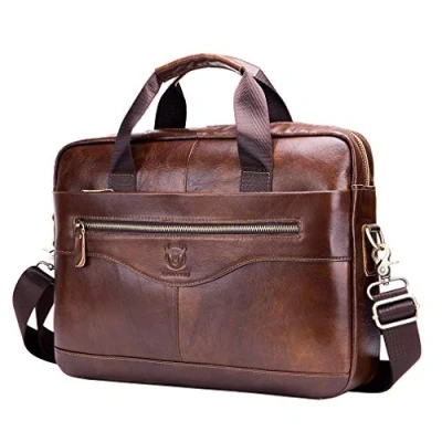 Afbeelding van Lederen zakelijke koerierstas Aktetas Handtas voor heren Draag alle laptopbescherming 14 inch computer Crossbody schoudertas bruin