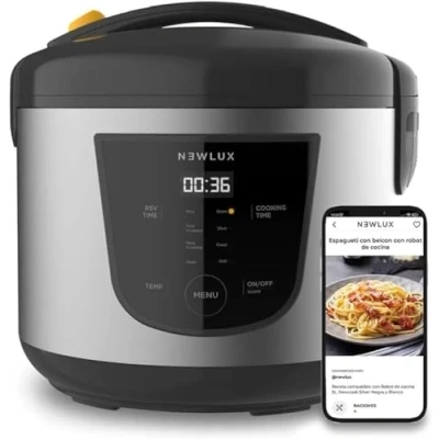Afbeelding van NEWCOOK Multifunctionele keukenrobot, capaciteit 5 liter, programmeerbaar tot 24 uur, automatisch koken, 8 vooraf ingestelde menu&#039;s en warmhoudfunctie uur. Inclusief anti aanbakemmer