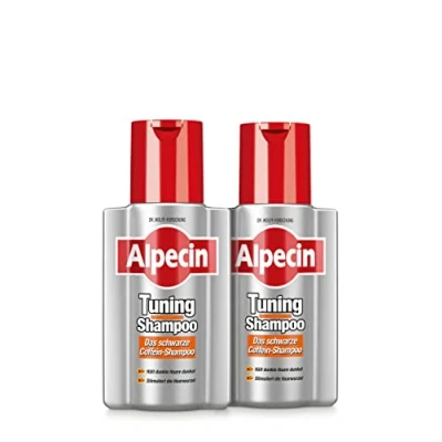 Afbeelding van Alpecin Tuning shampoo, 2 x 200 ml, zwarte cafeïne shampoo voor grijs haar, krachtige kleurpigmenten houden donker haar