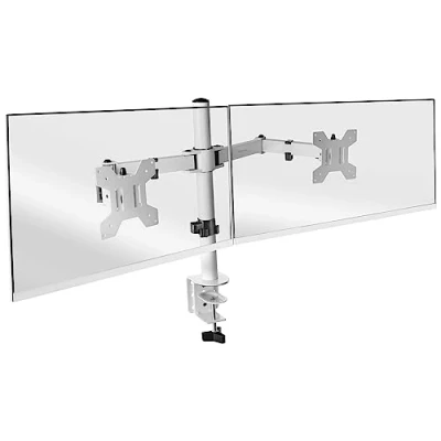 Afbeelding van Mars Gaming MARM2 Wit, Dubbele Monitorarmsteun voor Schermen tot 27&quot;, Articulerend en in Hoogte Verstelbaar, Stevig Frame, VESA75 VESA100 Compatibel