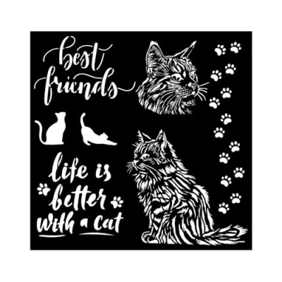 Afbeelding van Stamperia International KFT 18 x cm dikke stencil orchideeën en katten beste vrienden, crème, 20,1 24,9