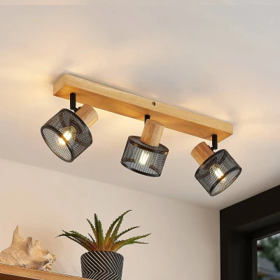 Afbeelding van Lindby buitenspot 3lichts staal, hout H: 14 cm E14 zwart, licht