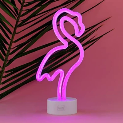 Afbeelding van Legami Ledlamp met neon effect, It&#039;s a Sign, H 32,5 cm, flamingo thema, dubbele voeding, USB kabel (meegeleverd) of batterijen (niet inbegrepen), tafellamp, veelkleurig licht