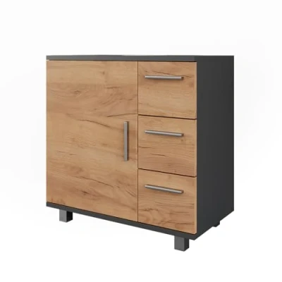 Afbeelding van Vicco Wastafelonderkast Ilias, antraciet/Goldkraft Eiken, 60,2 x 60,8 cm met deur en 3 laden