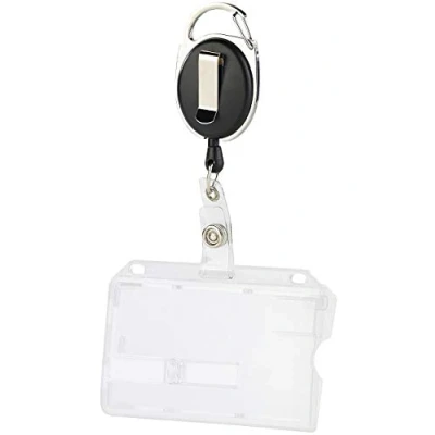 Afbeelding van ID kaarthouder, kaarthoes, kaarthouder van hard plastic voor kaarten en kaart, JoJo met scheurbestendig koord, karabijnhaak riemclip bevestiging