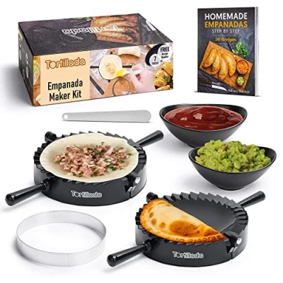 Afbeelding van Tortillada Empanadas bakvormen/empanadas bakvormset 7 delig incl. receptenboek, dompelkommen, koekjessnijders, messen