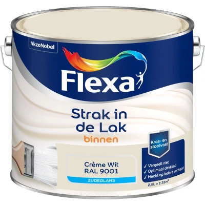 Afbeelding van flexa strak in de lak binnenlak zijdeglans ral 9001 2.5 ltr