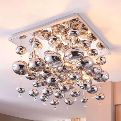 Afbeelding van Lindby hanglamp 4 lichts metaal, glas H: 42 cm G9 chroom, rook