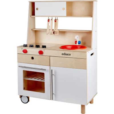 Afbeelding van Educo Kinderkeuken speelgoed Houten keukenblok Incl. keuken accessoires Hoogte 62cm