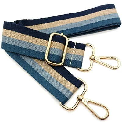 Afbeelding van Schouderriem voor tassen, blauw, tasriem, verstelbare schouderriem, om te wisselen met karabijnhaak, goud, 80 130 cm, draagriem, tas dames, moderne handtas, accessoires, 3,8 01