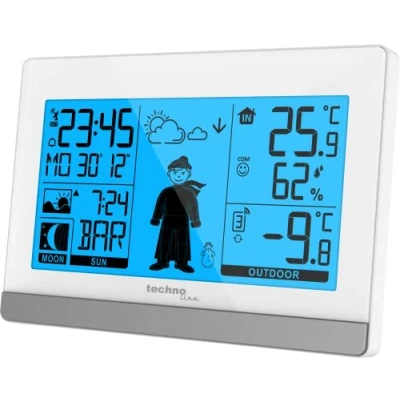 Afbeelding van Technoline WS9612 in wit, met binnen en buitentemperatuur, weersvoorspelling, radioklok