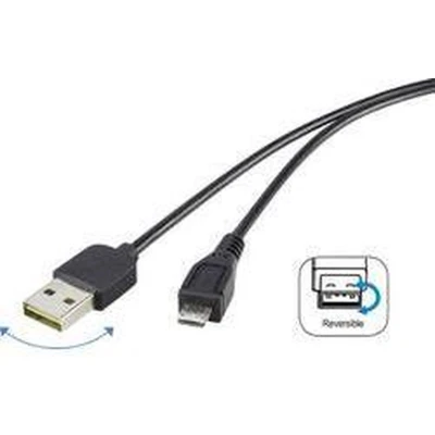 Afbeelding van Renkforce USB kabel 2.0 A stekker, micro B Stekker 1.80 m Zwart past op beide manieren, Vergulde st