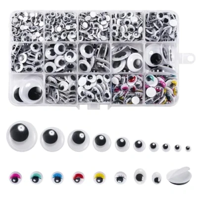 Afbeelding van Zelfklevende wiebelogen, 1200 stuks, wiggle ogen, kunststof pop zelfklevend, voor Kerstmis en doe het zelf scrapbooking, handwerk, speelgoedaccessoires (verschillende maten)