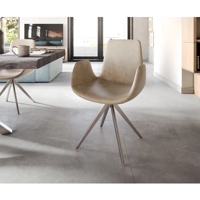 Afbeelding van Draaistoel Ilia Flex met armleuning kruisframe hoekig roestvrij staal beige vintage