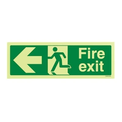 Afbeelding van VSafety Glow In The Dark Fire Exit Pijl Links Teken 300mm x 100mm Rigid Plastic