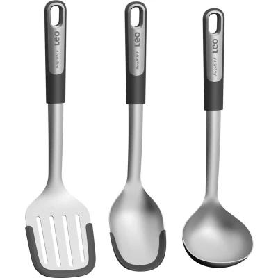 Afbeelding van 3 delige keukenhulp set Graphite Leo Berghoff Soeplepel Seveerlepel Gegleugde spatel