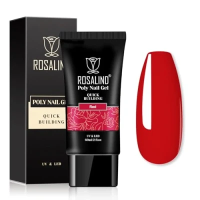 Afbeelding van ROSALIND Poly Nail Gel Rood Kleur, 60ml Builder Extension Starter Set, Nagel Uitbreiding Gebruik met UV LED Lamp, Red Color Nagellak Manicure 1pcs