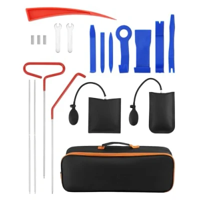 Afbeelding van QWORK® Professionele autogereedschapset, 17 delige auto EHBO set voor noodontgrendeling en modificaties van de