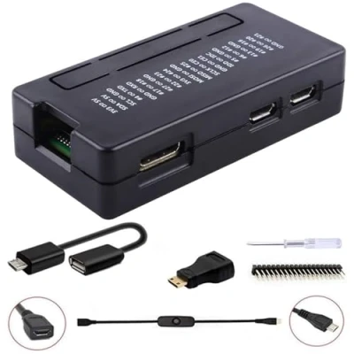 Afbeelding van GeeekPi Raspberry Pi Zero/Zero W/Zero W 2 Case, 7 in 1 Basic Starter Kit met ABS Zero 20Pin GPIO Header, OTG kabel, Schakelkabel, HDMI Adapter, Heatsink en Schroevendraaier (zwart)