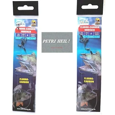 Afbeelding van .Behr set: 4 stuks fluoro carbon voorvak met wervel &amp; karabijnhaak 30 + 35 cm, 15 kg, gratis petri helder. Stickers