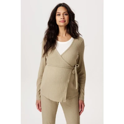 Afbeelding van Noppies Maternity Posio Nursing wrap top met lange mouwen, Abbey Stone P770, XS