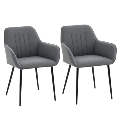 Afbeelding van HOMCOM 2 eetkamerstoelen eetstoelen met rugleuning en armleuningen linnen 835 290
