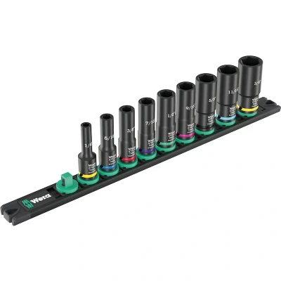 Afbeelding van Wera 05005591001 9 delige 9661 B Impaktor Deep Imperial 1 Doppenset Op Magneetstrip 3/8&quot;