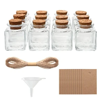 Afbeelding van Belle Vous 12 Pak Glazen Hobby Flessen met Kurken Doppen, Koord &amp; Labels 50 ml Miniatuurflesjes, Potjes voor Huwelijk/Feestgeschenken, Wensflesjes Decoratieve DIY Kunst