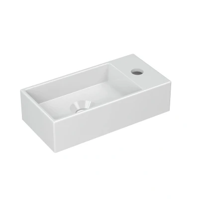 Afbeelding van INK Versus Fontein 36x18x9cm wasbak links 1 kraangat Porselein Glans Wit Tijdloze uitstraling