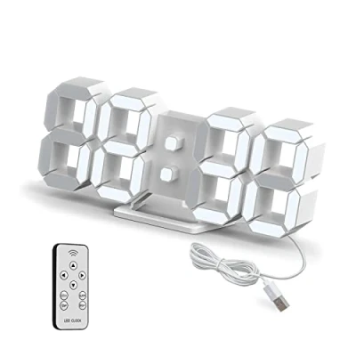 Afbeelding van Deeyaple Led Digitale Wekker Muurklok 3D Tafelklok Klein Geen Lawaai Snooze Helderheid Dimbare Tijd 12/24 Uur Datum Temperatuur Afstandsbediening Nacht licht Slaapkamer Woonkamer Bureau 9,7 inch
