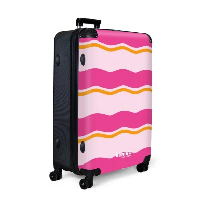 Afbeelding van NoBoringSuitcases.com® Koffer groot Reiskoffer lichtgewicht Golvende strepen in roze en oranje Rolkoffer met 4 wielen Grote trolley XL 98 liter bagage