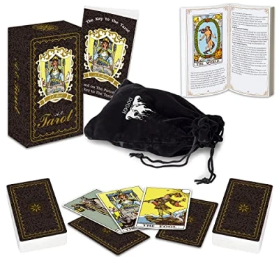 Afbeelding van IXIGER Tarot Kaarten Deck met Gids Boek, Deck, voor Beginners, Set 78 Stks, Klassieke Expert Readers Zwart Fluwelen Pouch Tas
