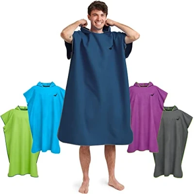 Afbeelding van omkleed handdoek op het strand, ultralicht en sneldrogend, surfponcho voor dames heren, uit microvezel, zwemponcho poncho tegelijkertijd (Maat M Marineblauw/Grijs)