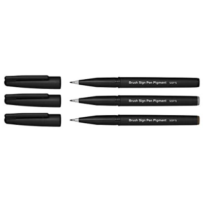 Afbeelding van Pentel SESP15 Brush Sign Pen Pigment viltstift flexibele pigmentpunt 3 stuks (zwart, grijs, sepia)