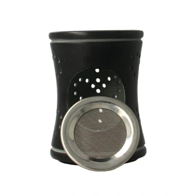 Afbeelding van Wierookbrander / olieverdamper zeepsteen zwart 10.5 cm