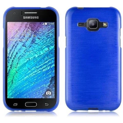 Afbeelding van Cadorabo Hoesje geschikt voor Samsung Galaxy J1 2015 in BLAUW Beschermhoes TPU silicone Case Cover Brushed