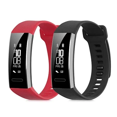Afbeelding van kwmobile 2x horlogebandjes geschikt voor Huawei band 2 / Pro bandje Smartwatch bandjes van TPU Activity tracker horloge in bordeauxrood zwart