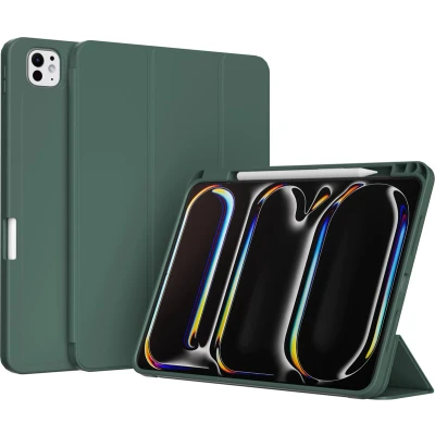 Afbeelding van Accezz Tablet Hoes Geschikt voor iPad Pro 11 (2024) M4 Smart Silicone Bookcase Donkergroen