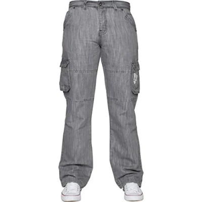 Afbeelding van ENZO Heren Designer Cargo Combat Jeans Denim Broek Alle Taille Maten, Grijs, 34W / 34L