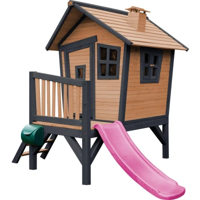 Afbeelding van AXI Robin Speelhuis op palen &amp; paarse glijbaan Speelhuisje voor de tuin / buiten in antraciet wit van FSC hout