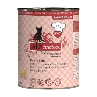 Afbeelding van catz finefood Ragout N 603 Gans &amp; kalkoen nat kattenvoer fijnvoeding natvoer voor katten in saus zonder granen en suiker met een hoog vleesgehalte, 6 x 380 g blik