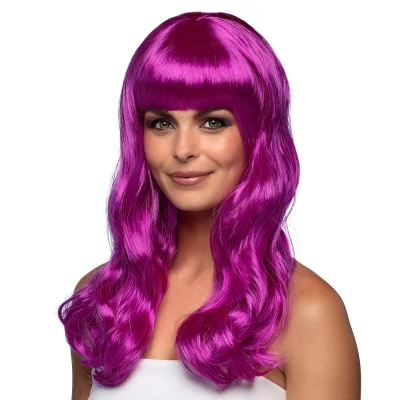 Afbeelding van Boland Pruik Chique Paars Golvend Lang Vrouwen Glitter and Glamour