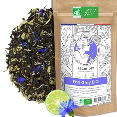 Afbeelding van Ascenbio Zwarte thee Earl Grey Natural Bio 180g los bereid en verpakt in Frankrijk biologisch afbreekbare verpakking