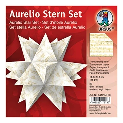 Afbeelding van Ursus 34125500 vouwbladen Aurelio ster noten, goud, 33 vellen, van transpatentpapier 115 g/m², ca. 14,8 x cm, aan één kant bedrukt, ideaal als kerstdecoratie