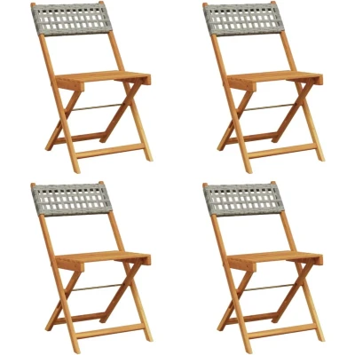 Afbeelding van vidaXL Tuinstoelen 4 st inklapbaar poly rattan en massief hout grijs