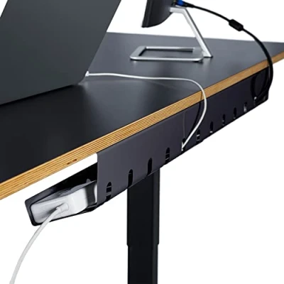 Afbeelding van PAMO kabelgoot bureau voor eenvoudige montage onder tafel I set van 2 met 6x klittenband kabelbinders organizer kantoor/home office goed doordachte kabelhouder (set 2, zwart)