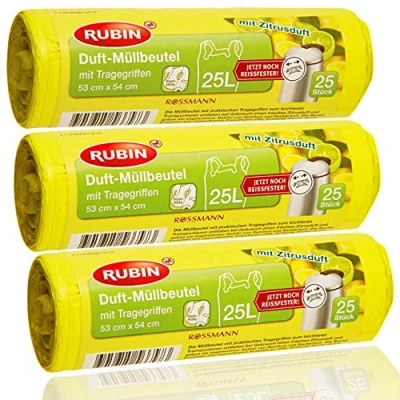 Afbeelding van Rubin Geurzak 25 liter (75 stuks) met handgrepen discreet geurend verpakking van 3 (3 x ideaal voor huishoudelijke, kantoor en bademmers