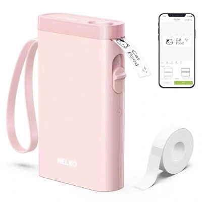 Afbeelding van Nelko labelprinter, Bluetooth P21 zelfklevend labelapparaat, draagbaar beschrijfapparaat, zelfklevend, draadloos, mini labelprinter met iOS Android, voor thuis, kantoor, roze